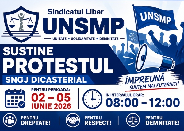 COMUNICAT - Sindicatul Liber UNSMP susține formele de protest organizate la nivelul sistemului judiciar
